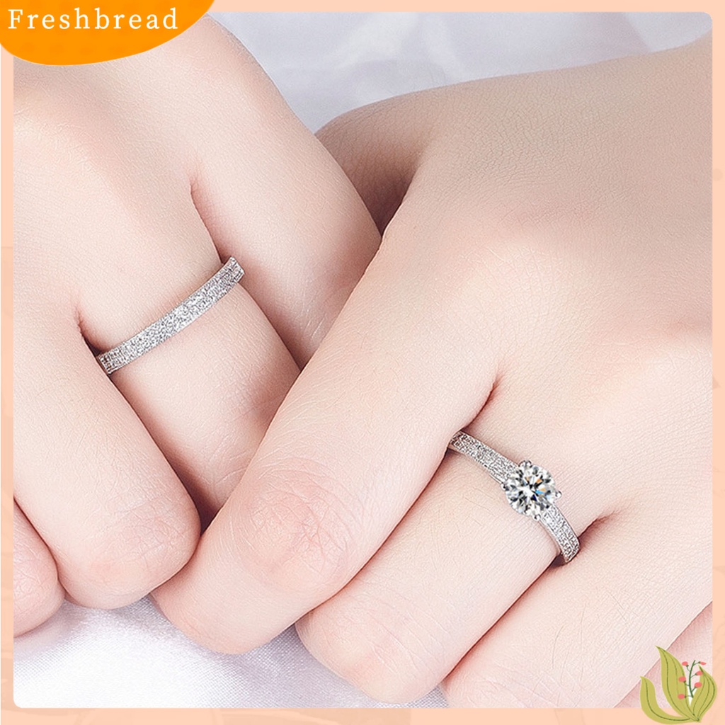 &lt; Freshbread &gt; 2Pcs/Set Pengerjaan Baik Pernikahan Band Sederhana Tembaga Bertatahkan Bersinar Berlian Imitasi Pernikahan Band Perhiasan Fashion