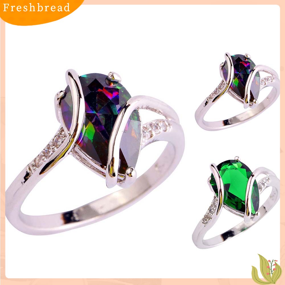 &lt; Freshbread &gt; Fashion Wanita Teardrop Bentuk Berlian Imitasi Bertatahkan Twist Cincin Hadiah Perhiasan Pernikahan