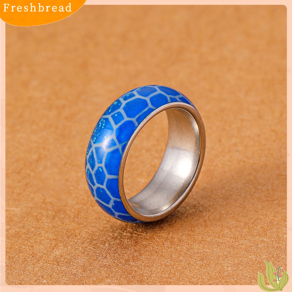 &lt; Freshbread &gt; Cincin Unisex Luminous Turtle Shell Pattern Fluorescent Glowing-In-The Dark Stainless Steel Vintage Plating Ring Untuk Halloween