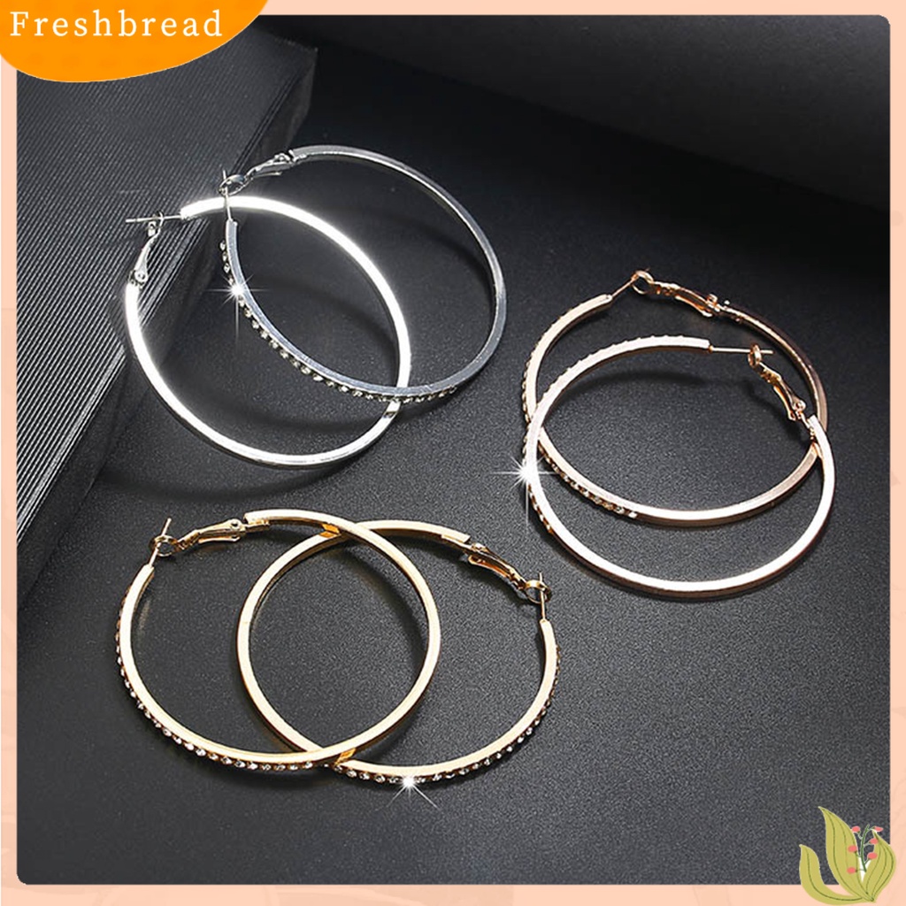 &lt; Freshbread &gt; 1pasang Anting Lady Hoop Berlian Imitasi Bulat Ringan Berkilau Wanita Earrings Untuk Belanja