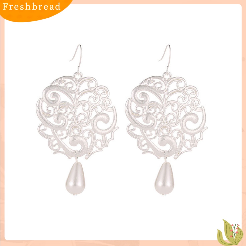 &lt; Freshbread &gt; Berlebihan Geometris Tetesan Air Anting Mutiara Imitasi Berongga Wanita Perhiasan Hadiah