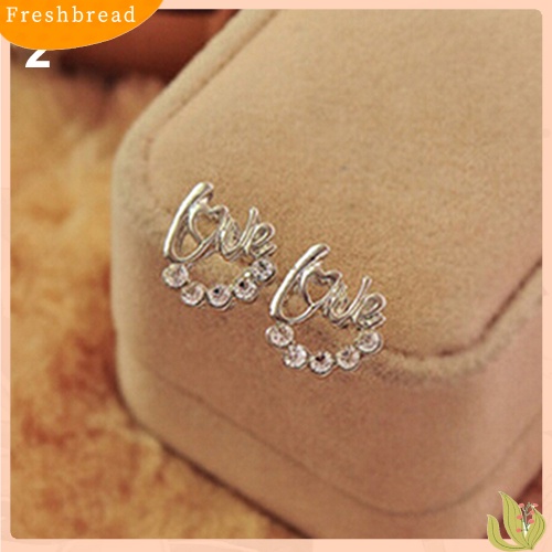 &lt; Freshbread &gt; Fashion Wanita Elegan Berlian Imitasi Mengkilap Cinta Surat Telinga Stud Anting Perhiasan