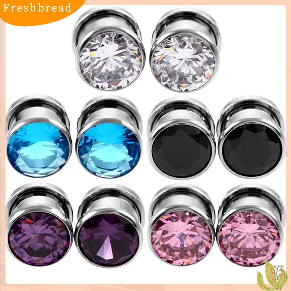 &lt; Freshbread &gt; Cubic Zirconia Hias Bulat Ear Plugs Tunnels Expanders Pengukur Perhiasan Tubuh