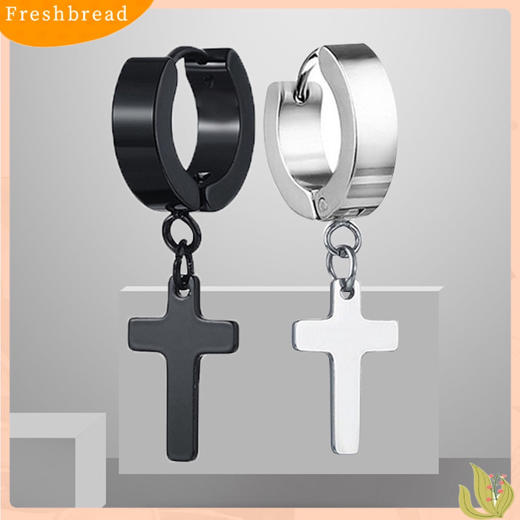 &lt; Freshbread &gt; 1Pc Unisex Menjuntai Anting Cross Hip Hop Perhiasan Simple Bright Luster Hoop Earring Untuk Pesta