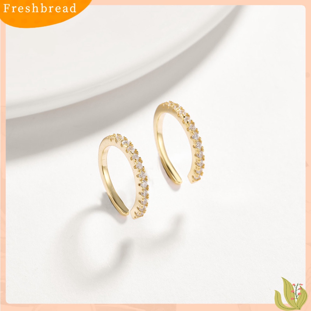 &lt; Freshbread &gt; 1pasang Anting SILVERHOO Bentuk Bulat Aksesoris Telinga Sederhana Pembukaan Lingkaran Cubic Zirconia Earrings Untuk Teman