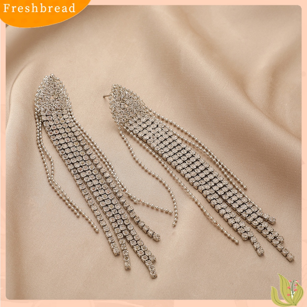 &lt; Freshbread &gt; 1pasang Drop Earrings Jumbai Berlian Imitasi Temperamen Bersinar Cubic Zirconia Menjuntai Anting Untuk Pesta Pernikahan Perjamuan Prom