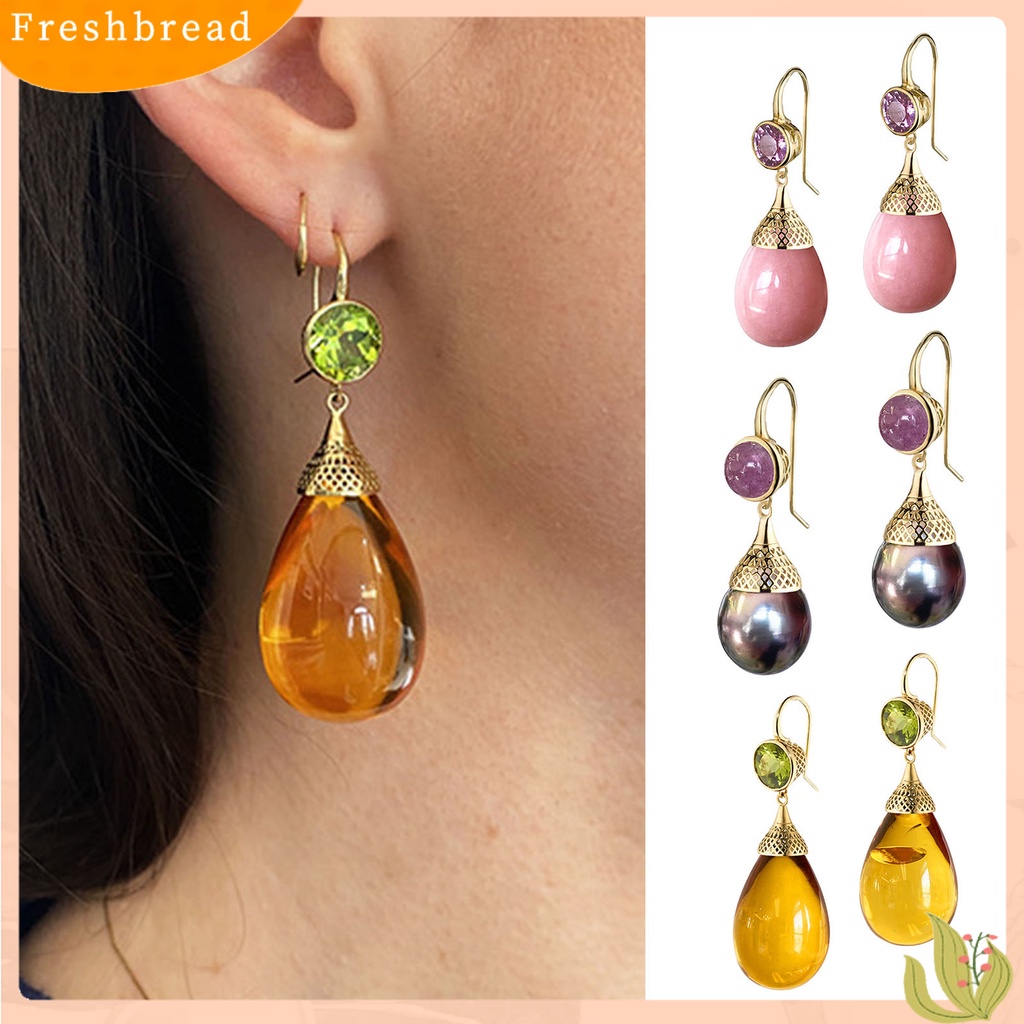 &lt; Freshbread &gt; 1pasang Wanita Drop Earrings High-end Simetris Transparan Bentuk Tetesan Air Retro Menjuntai Anting Perhiasan Pernikahan