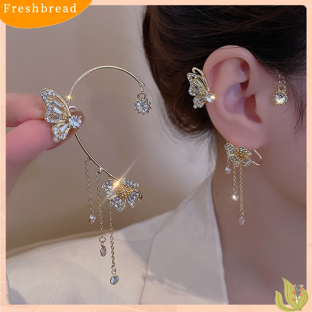 &lt; Freshbread &gt; 1Pc Anting Kupu-Kupu Rumbai Desain Indah Tahan Luntur Tidak Sakit Mudah Dipakai Logam Hias Gaya Kupu-Kupu Elegan Klip Telinga Perhiasan Hadiah Ulang Tahun