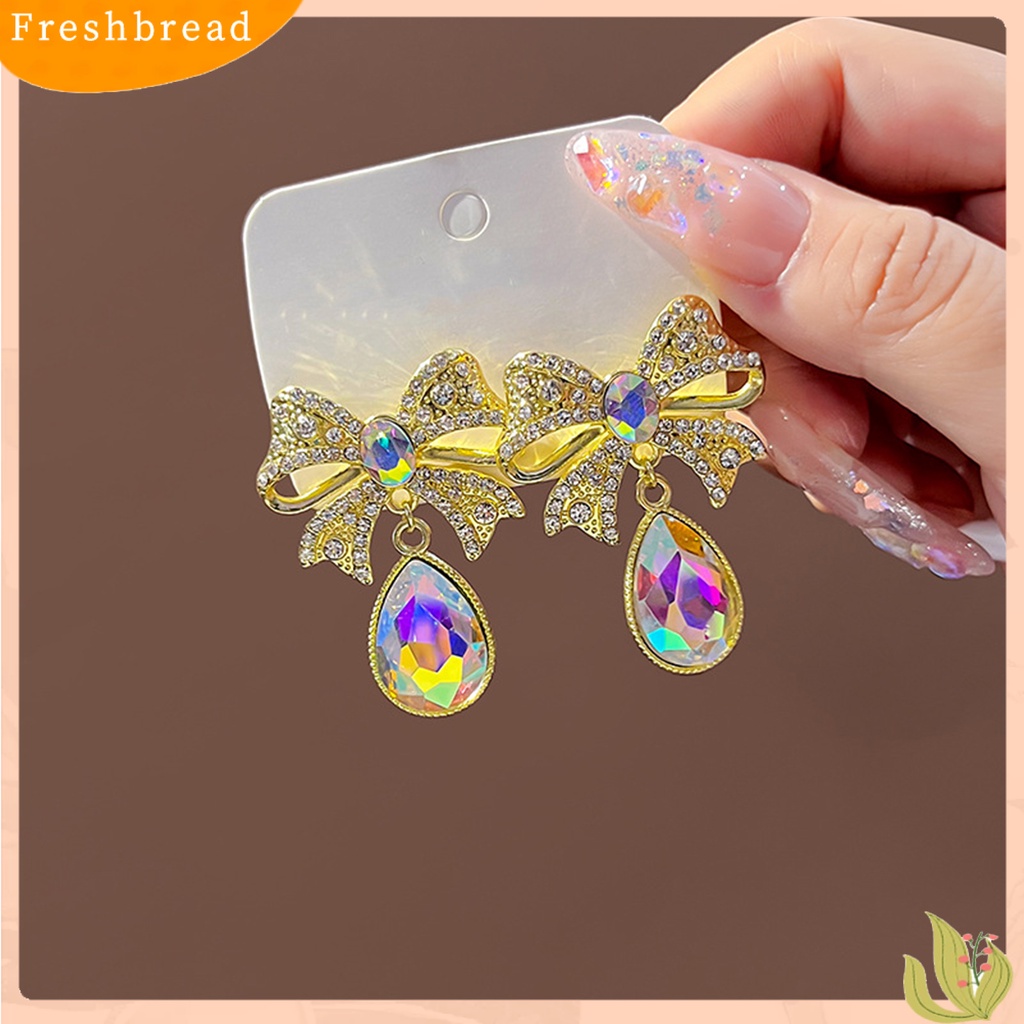 &lt; Freshbread &gt; Anting Menjuntai Warna-Warni Kristal Imitasi Tetesan Air Gaya Vintage Romantis Hadiah Mempesona Berlian Imitasi Ikatan Simpul Ear Studs Untuk Pesta