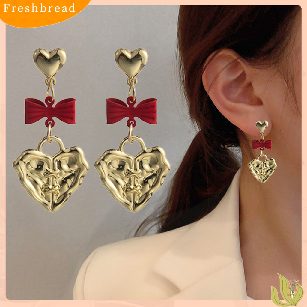 &lt; Freshbread &gt; 1pasang Drop Earrings Kepribadian Ikatan Simpul Gaya Korea Retro Embossment Cinta Hati Stud Earrings Perhiasan Aksesori