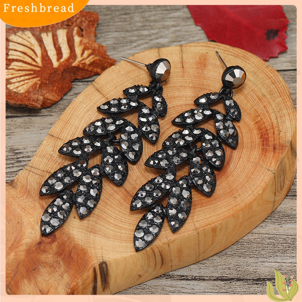 &lt; Freshbread &gt; 1pasang Drop Earrings Daun Berlian Imitasi Perhiasan Vintage Berlebihan Anting Menjuntai Untuk Pesta Cocktail