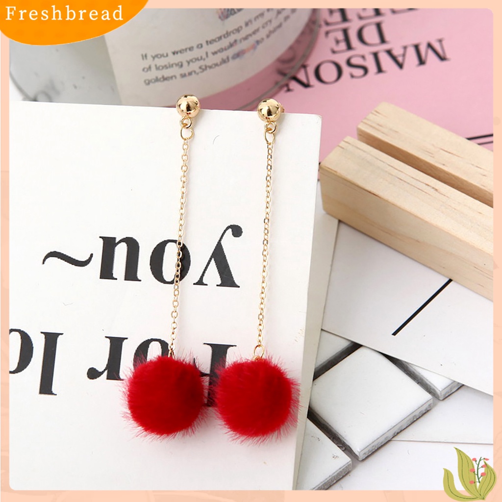 &lt; Freshbread &gt; 1pasang Anting Wanita Perhiasan Fashion Ringan 5warna Fluffy Ball Anting Menjuntai Panjang Untuk Cocktail