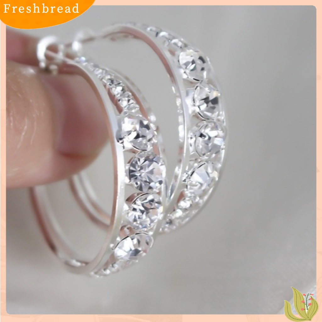 &lt; Freshbread &gt; Anting Berlian Imitasi Hias Perhiasan Aksesoris Alloy Shiny Banquet Hoop Earrings Untuk Pernikahan