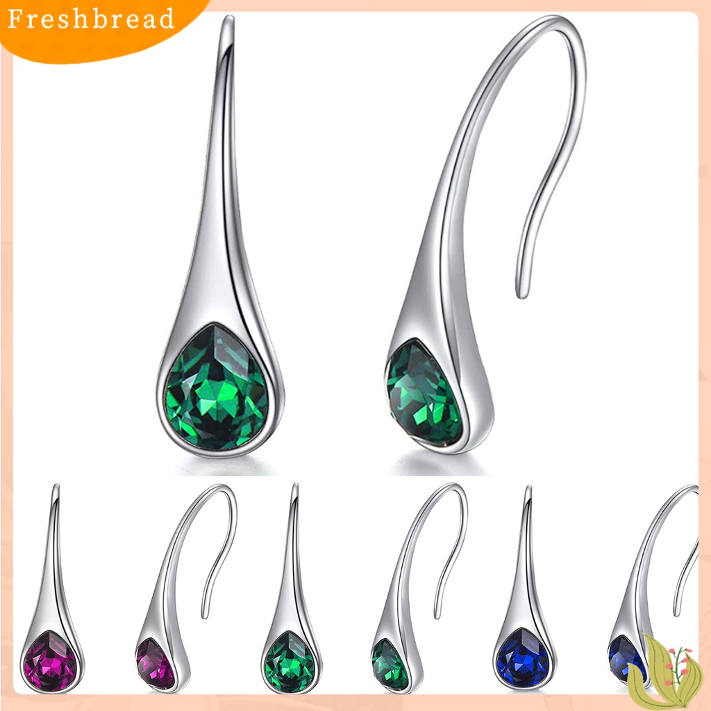 &lt; Freshbread &gt; 1pasang Hias Tindik Menjuntai Anting Pesona Hadiah Bentuk Tetesan Air Berlian Imitasi Lady Hook Earrings Perhiasan Pesta