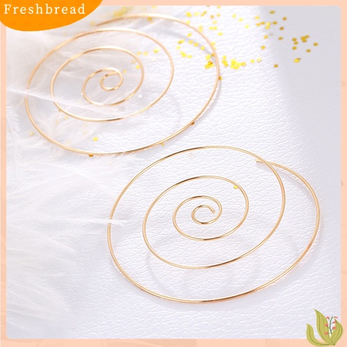 &lt; Freshbread &gt; Wanita Romantis Perak Disepuh Goldplated Earring Bulat Anting Bentuk Spiral