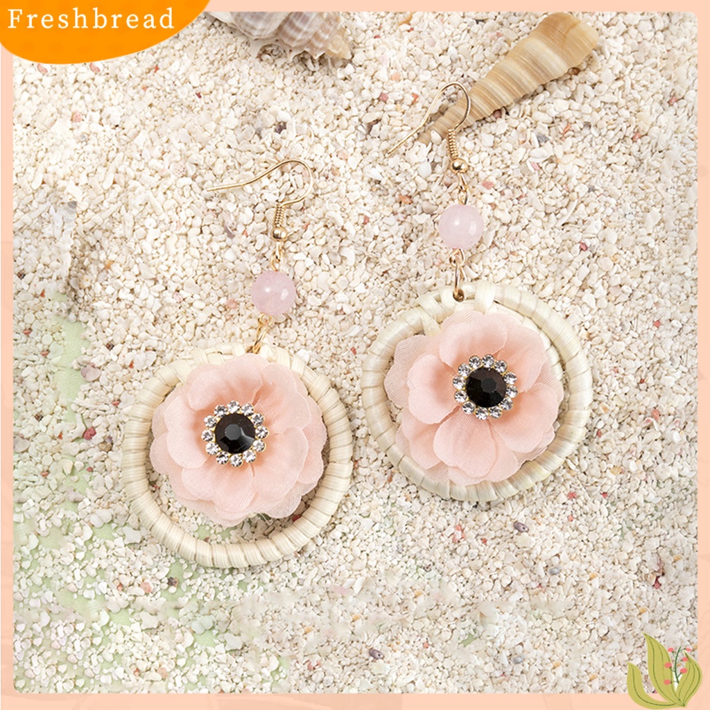 &lt; Freshbread &gt; 1pasang Drop Earrings Lingkaran Bunga Rotan Bersinar Berlian Imitasi Kait Anting Perhiasan Hadiah