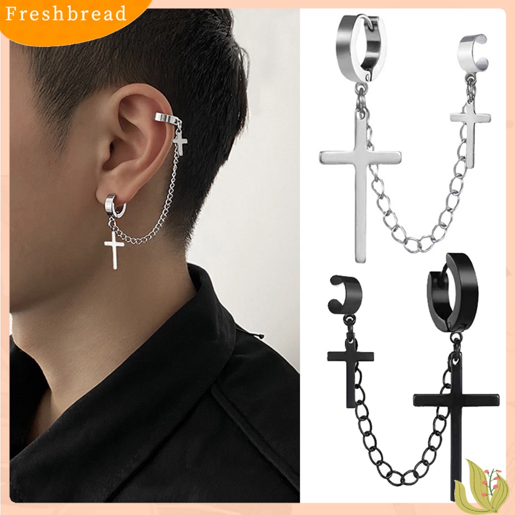 &lt; Freshbread &gt; 1Pc Punk Anting Indah Telinga Dekorasi Vintage Rantai Keren Perhiasan Pria Salib Manset Anting-Anting Perhiasan Fashion