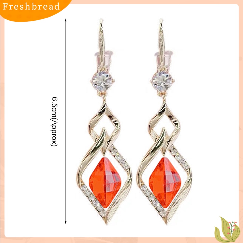 &lt; Freshbread &gt; 1pasang Anting Gantung Geometris Mengkilap Kristal Imitasi Bentuk Belah Ketupat Drop Earrings Perhiasan Pernikahan