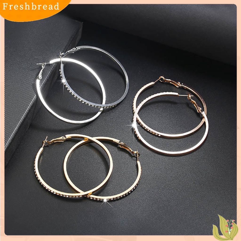 &lt; Freshbread &gt; Anting Hoop Sentuhan Baik Pengerjaan Indah Berlian Imitasi Dekorasi Lingkaran Besar Loop Wanita Earrings Untuk Tanggal