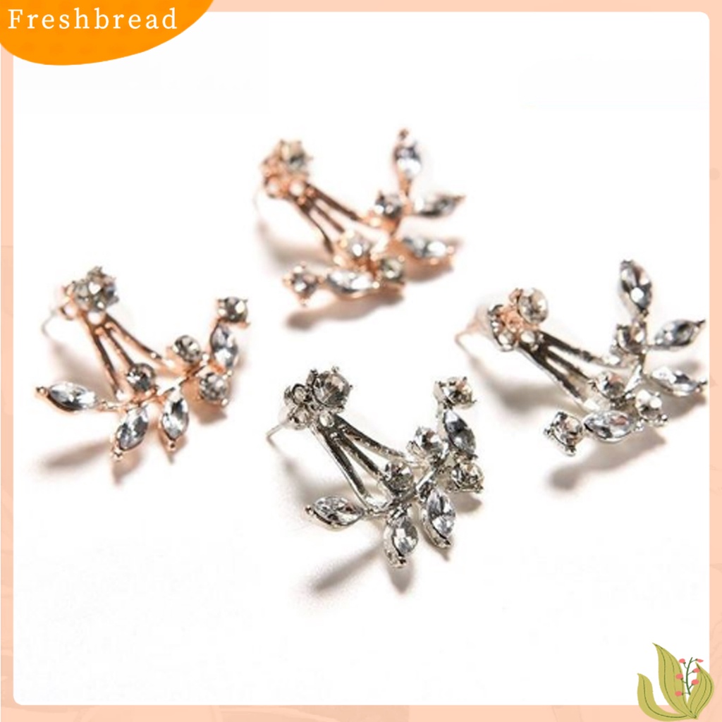 &lt; Freshbread &gt; Ear Studs Leaf Shiny Earrings Wanita Jaket Telinga Cubic Zirconia Elegan Untuk Pernikahan