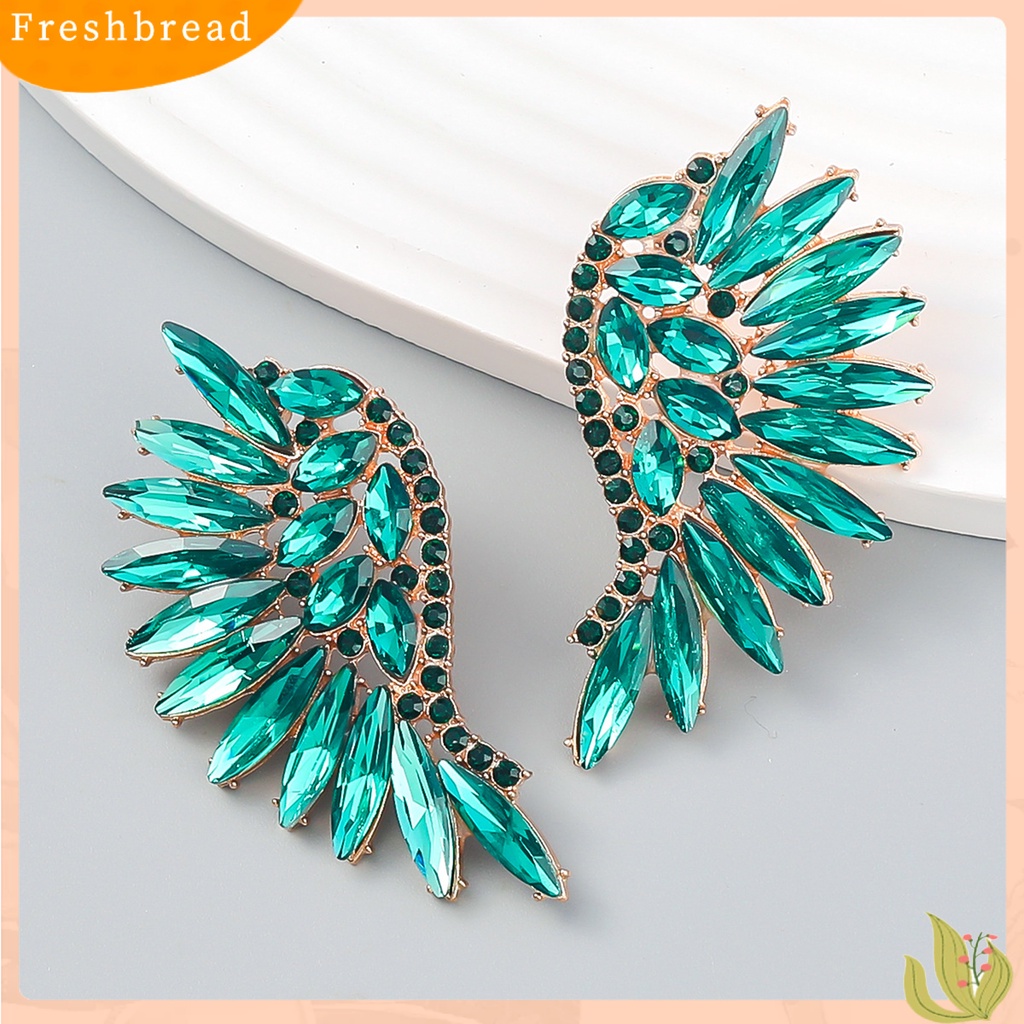 &lt; Freshbread &gt; 1pasang Ear Studs Shining Eropa Dan Amerika Berlebihan Berbentuk Kipas Berlian Imitasi Hias Warna-Warni Retro Stereo Sayap Malaikat Stud Earrings Aksesoris Kostum