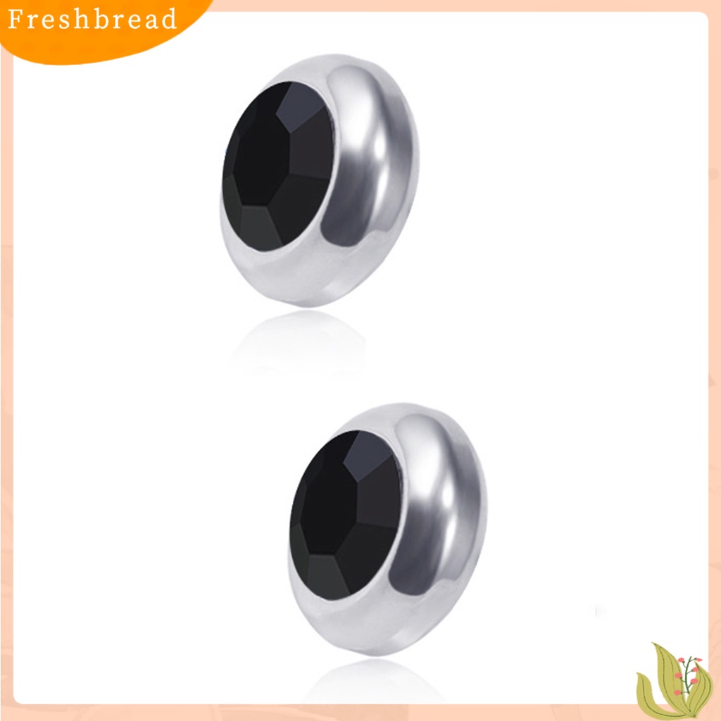 &lt; Freshbread &gt; 1pasang Ear Studs Non-Piercing ic Stainless Steel Bulat Berwarna Berlian Imitasi Tertanam Pria Wanita Anting-Anting Fashion Perhiasan