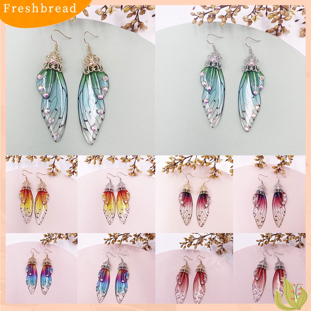 &lt; Freshbread &gt; Anting Fashion Wanita Sayap Kupu-Kupu Gradien Warna Berlian Imitasi Ear Hook Perhiasan