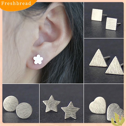 &lt; Freshbread &gt; Wanita925 Sterling Silver Disepuh Kecil Disikat Hati Bintang Telinga Pejantan Anting-Anting