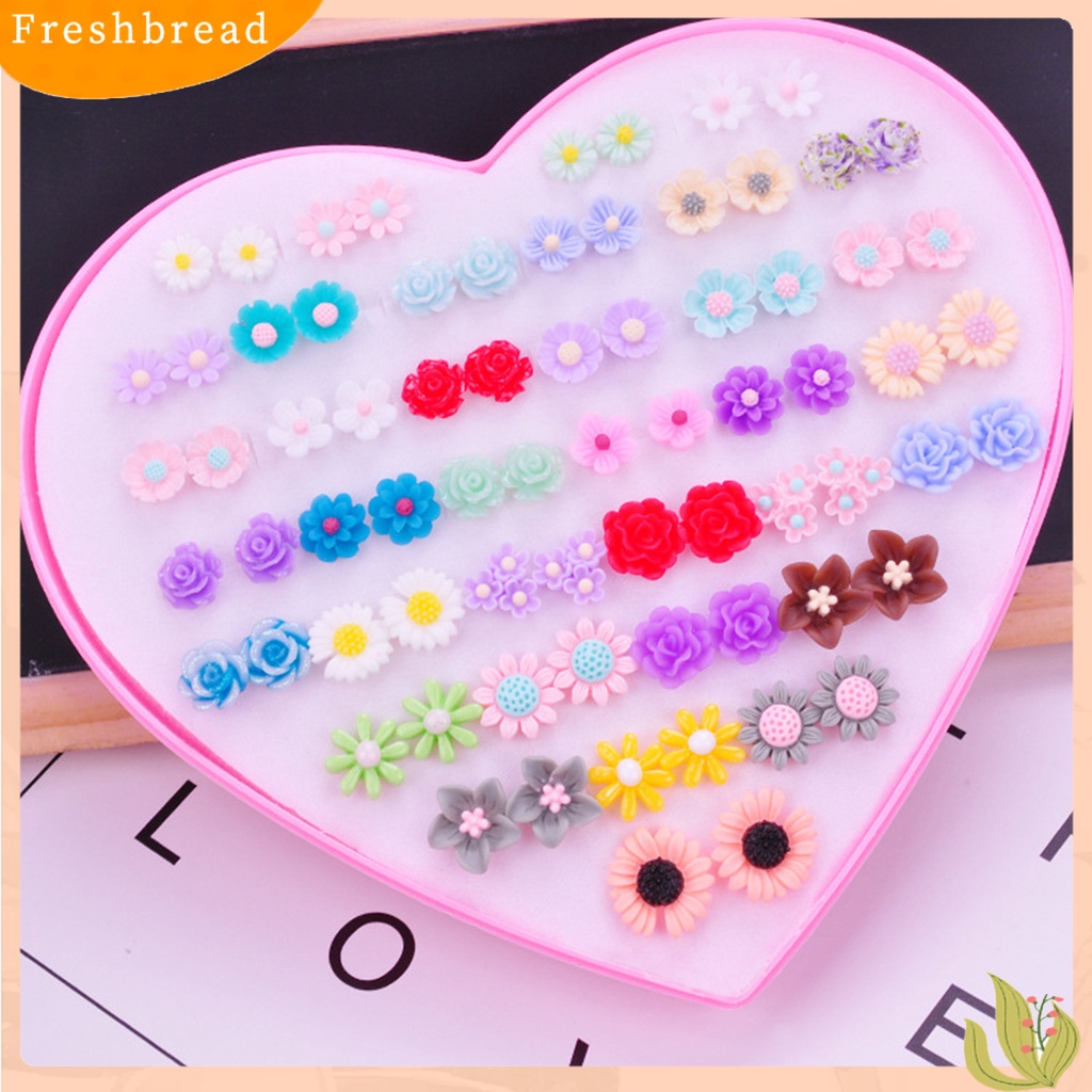 &lt; Freshbread &gt; 36pasang Wanita Ear Studs Set Shining Multiwarna Kartun Ringan Tidak Bahaya Hias Stainless Bentuk Berbeda Stud Earrings Set Hadiah