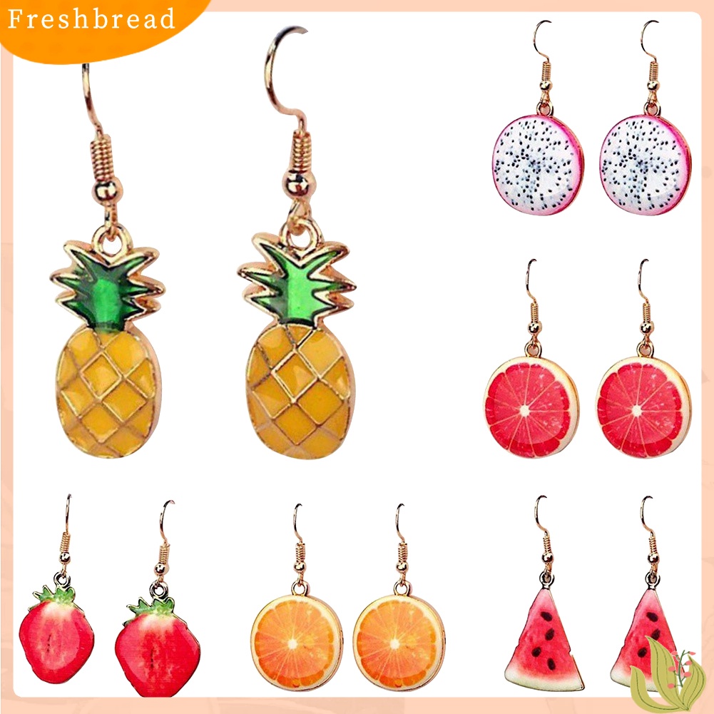 &lt; Freshbread &gt; Semangka Strawberry Orange Buah Lucu Liontin Wanita Kait Anting Perhiasan