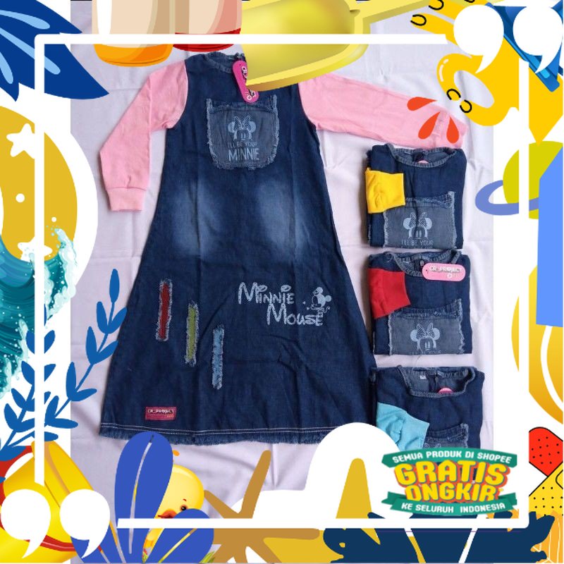 Gamis Minnie mouse Jeans Anak / Gamis 2-10 Tahun / Baju Levis Anak/ kopel ibu copel couple