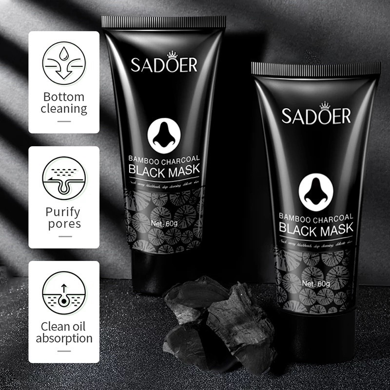 TERMURAH - SADOER Bamboo Charcoal Clay Mask Nose Pore Pack Blackhead Remove Angkat Komedo SADOER BLACK MASK TUBE