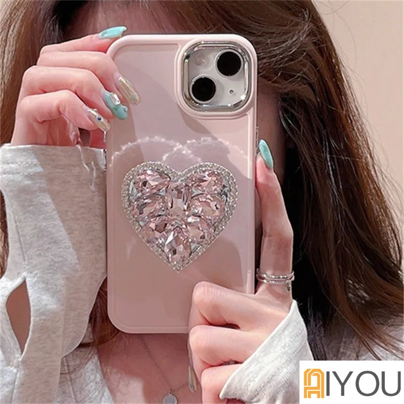 IPHONE Bracket Stand Dudukan Cincin Berlian Merek Mewah Soft Case Untuk Iphone14 13 Pro Max12 11 XS XR X8 7 Plus SE 2020 Silikon Cover