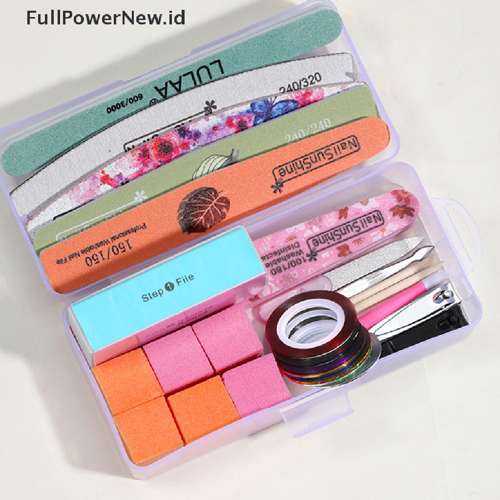 Power 21Pcs Nail Manicure Set Alat Perawatan Kuku Pedicure Files Buffer Spons Blok ID