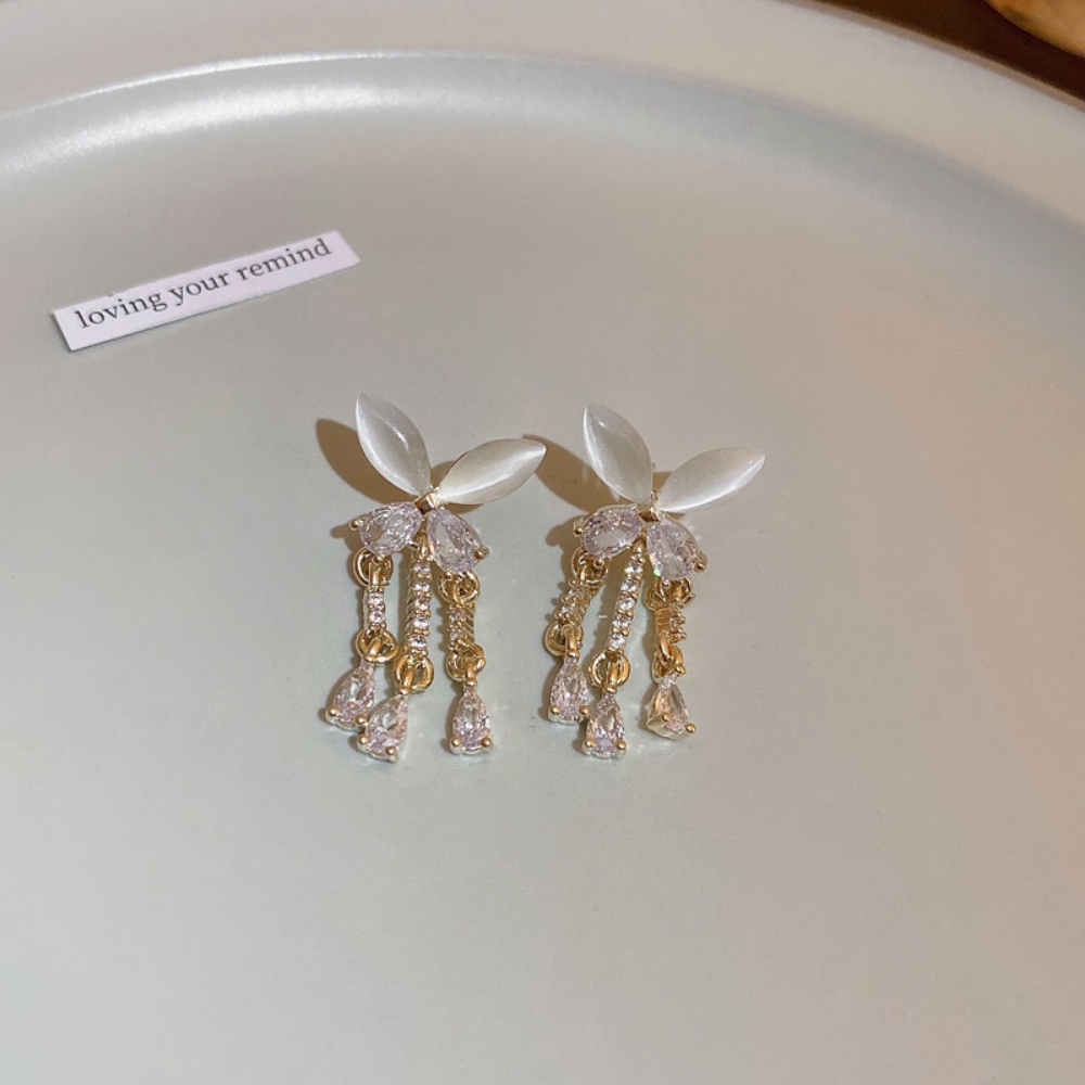 Deartiara Korea Fashion Bunga Busur Hati Kelinci Opal Anting Baru Mewah Elegan Gaya Earrings