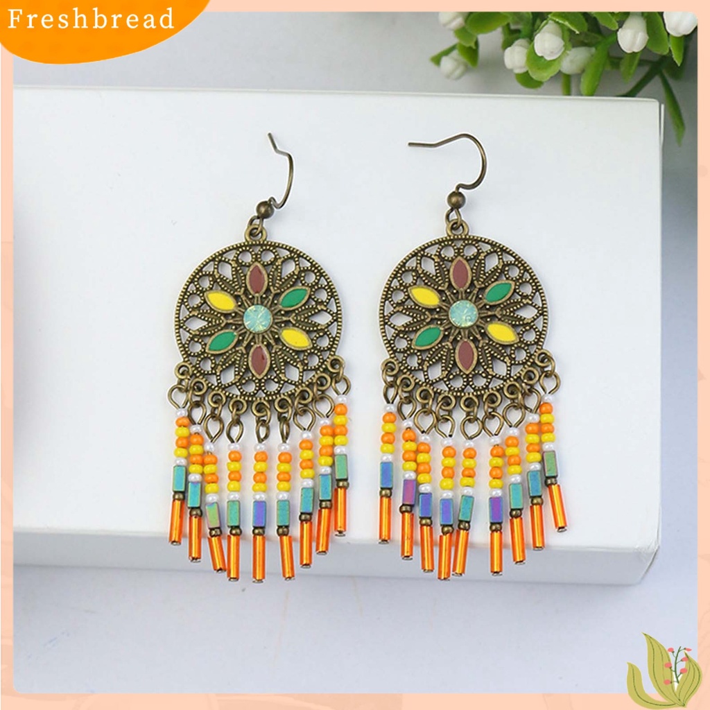 {In Stock} 1pasang Manik-Manik Multicolor Shiny Drop Earrings Bohemian Hollow Vintage Hook Earrings Perhiasan Pesta