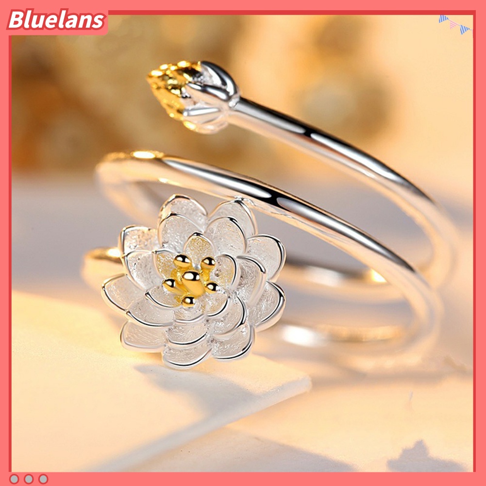 {In Stock} Wanita Elegan Lotus Blossom Menyesuaikan Jari Terbuka Cincin Pengantin Pernikahan Perhiasan Hadiah