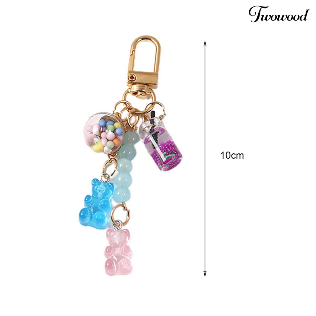 Twowood Kunci Cincin Manik-Manik Berwarna Cerah Tekstur Halus Warna Permen INS Kartun Gummy Bear Tas Liontin Perhiasan Hadiah