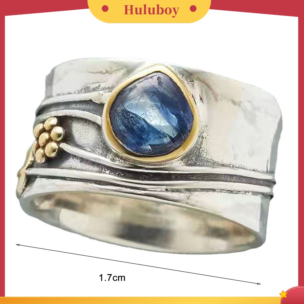 {Ready Stock} Cincin Vintage Two-tone Sederhana Statement Biru Permata Imitasi Daun Bunga Jari Cincin Perhiasan Aksesoris