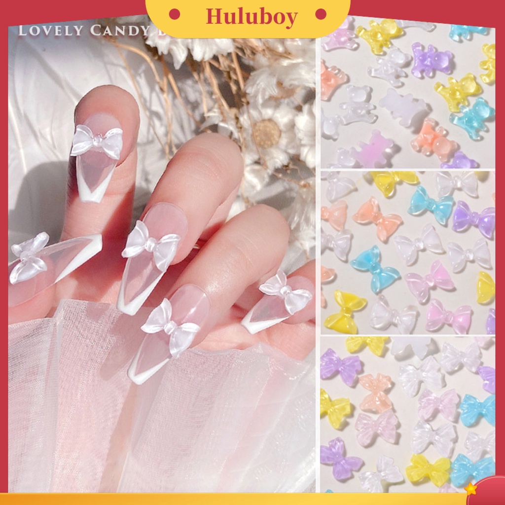 {In Stock} 50 Pcs Nail Art Perhiasan Indah Busur Pesona Aksesoris Berwarna Resin Nail Art Dekorasi Perlengkapan Kuku