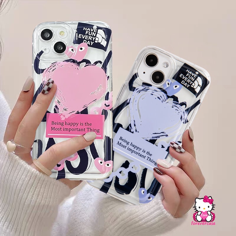 Label Surat Graffiti Shockproof Airbag Case Kompatibel Untuk IPhone XR 7Plus 11 13 14 12 Pro MAX XS X MAX 6S 8 6 7 Plus SE 2020 Kartun Cinta Hati Comme Des Garons Lembut TPU Cover