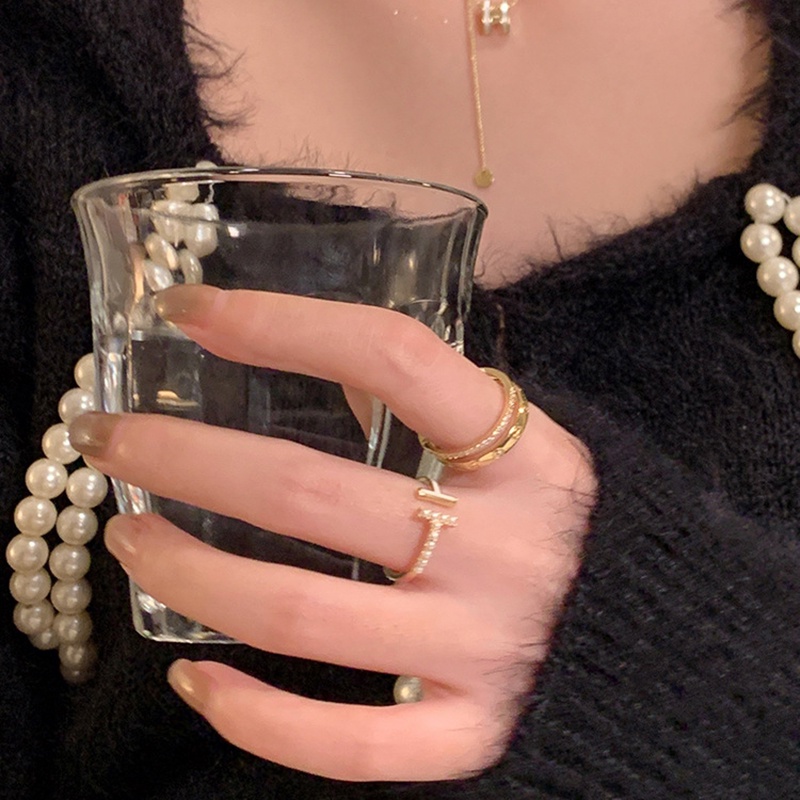 Cincin Geometris Fashion Wanita Cincin Paduan Berlapis Emas