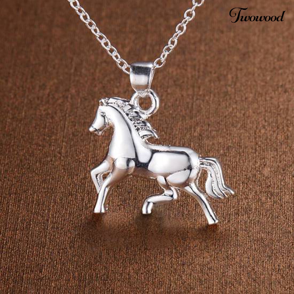 Twowood Silver Plated Horse Pendant Necklace Stud Earrings Set Perhiasan Hadiah Valentine