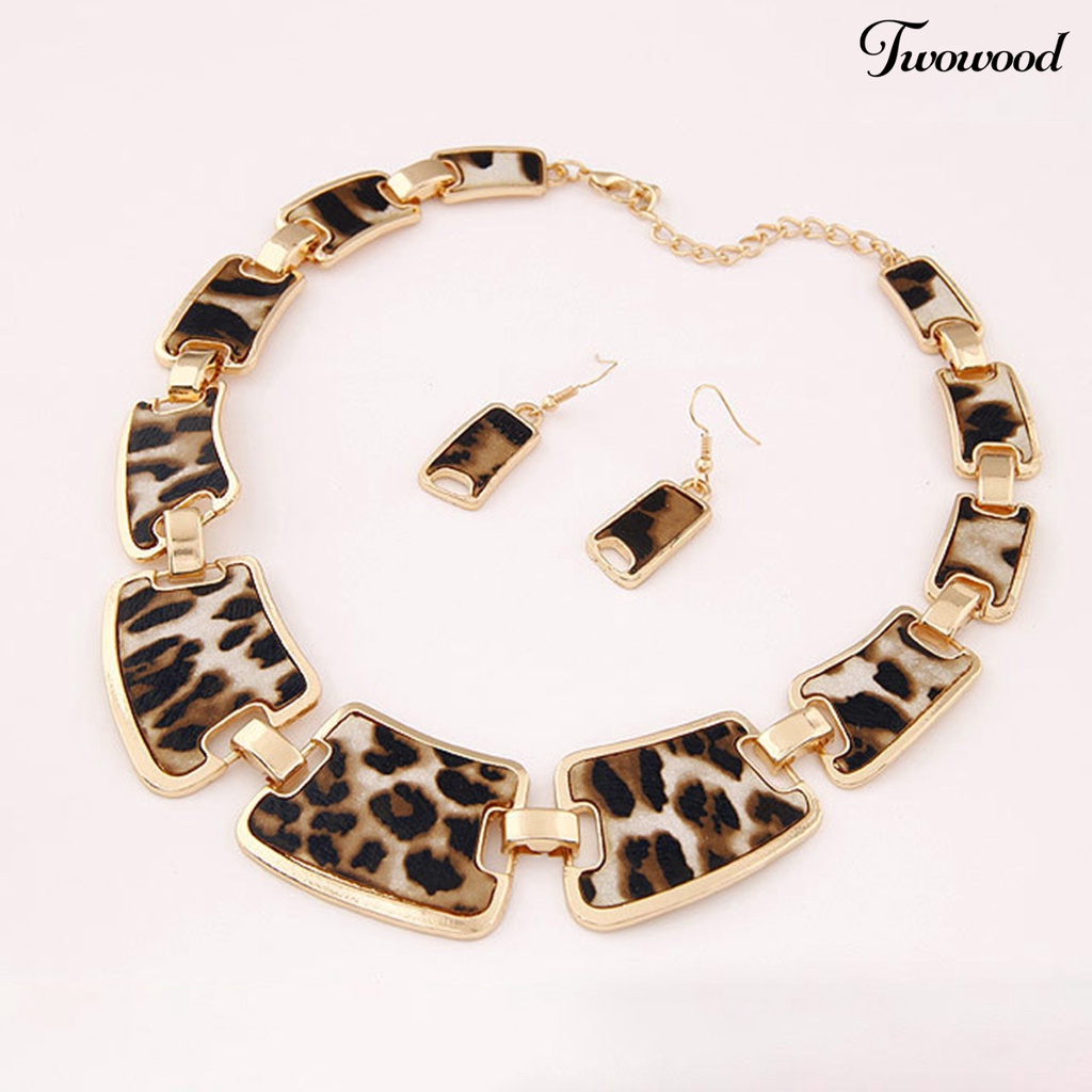 Twowood 1set Statement Kalung Berlebihan Besar Mewah Elegan Retro Leopard Wanita Kait Anting Kit Fashion Perhiasan