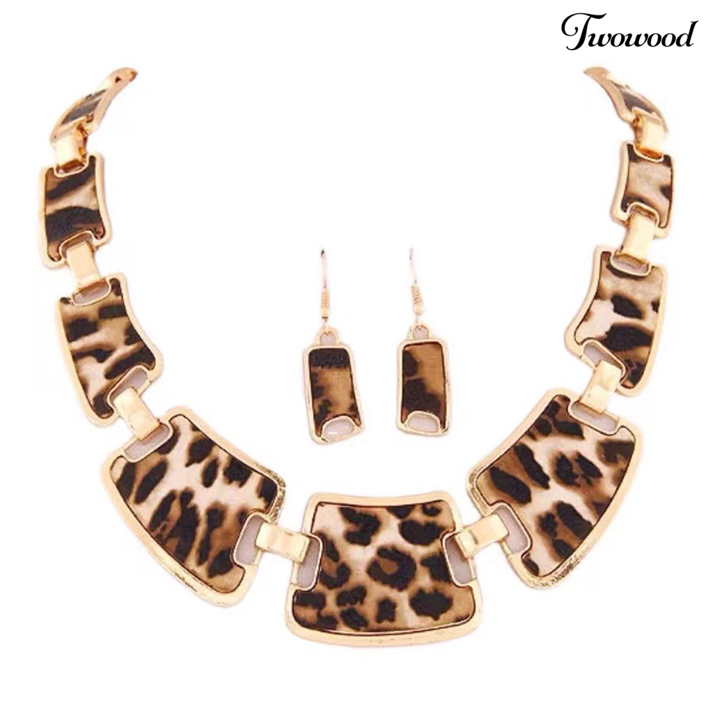 Twowood 1set Statement Kalung Berlebihan Besar Mewah Elegan Retro Leopard Wanita Kait Anting Kit Fashion Perhiasan