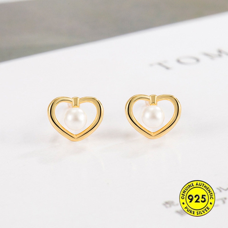 Anting Tusuk Mutiara Shell Hati Untuk Wanita Anting Fashion Sederhana Dan Kompak Berbentuk Hati U1212