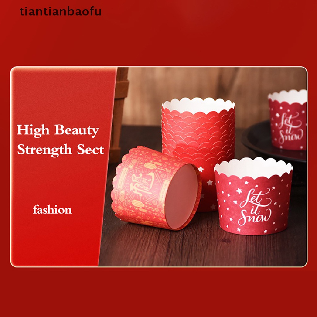 [tiantianbaofu] 50pcs Dekorasi Kue Imlek Pernikahan Ulang Tahun Spring Festival Pastry Cupcake Packaging Merah Paper Cup Butik