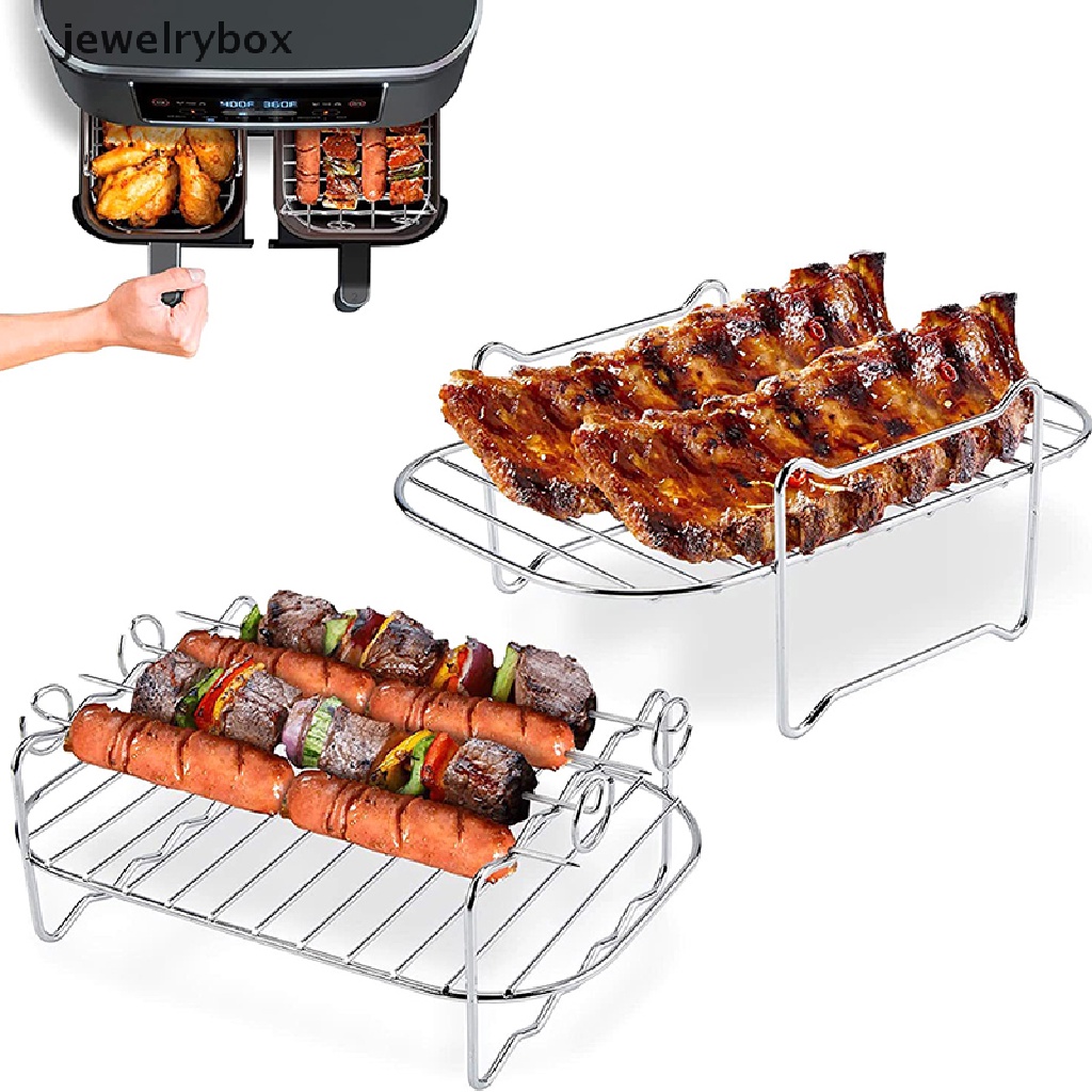 [jewelrybox] 1pc Air Fryer Persegi Panjang Stainless Steel Double-Layer Grill Dehydrator Rak Butik