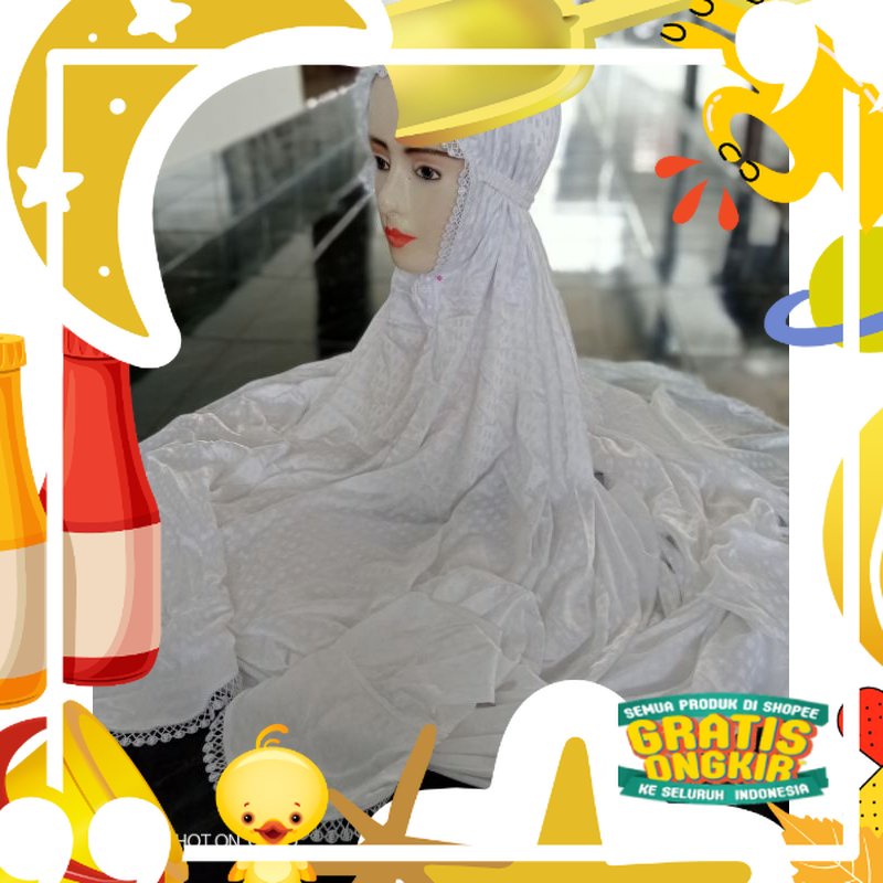 Mukena Terusan Sutra Blitz Polos Aplikasi Renda/ Trendy Katun