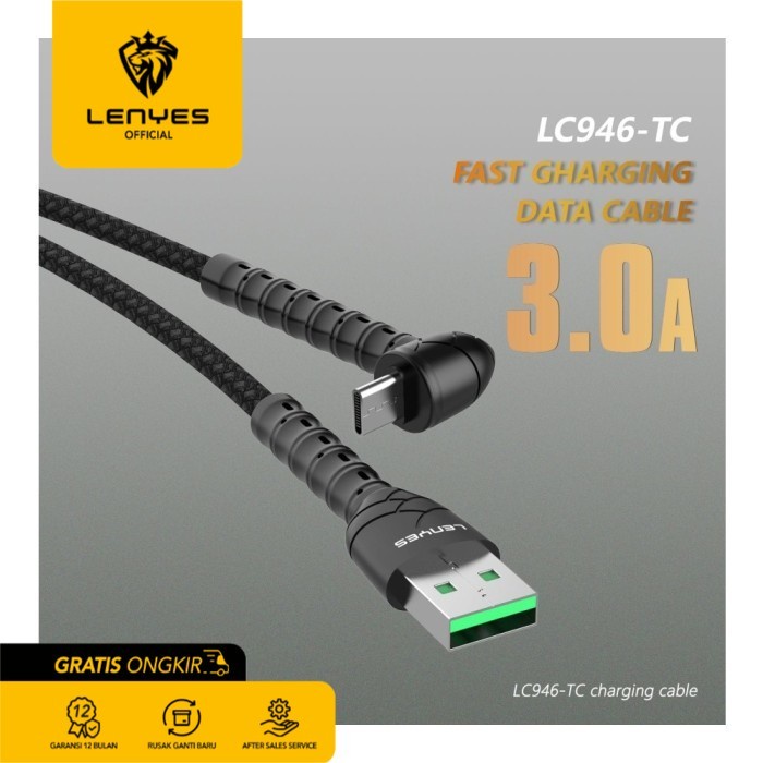 Lenyes LC946 Kabel Data Charger Fast Charge 3A Phone Stand Original - Lightning casan